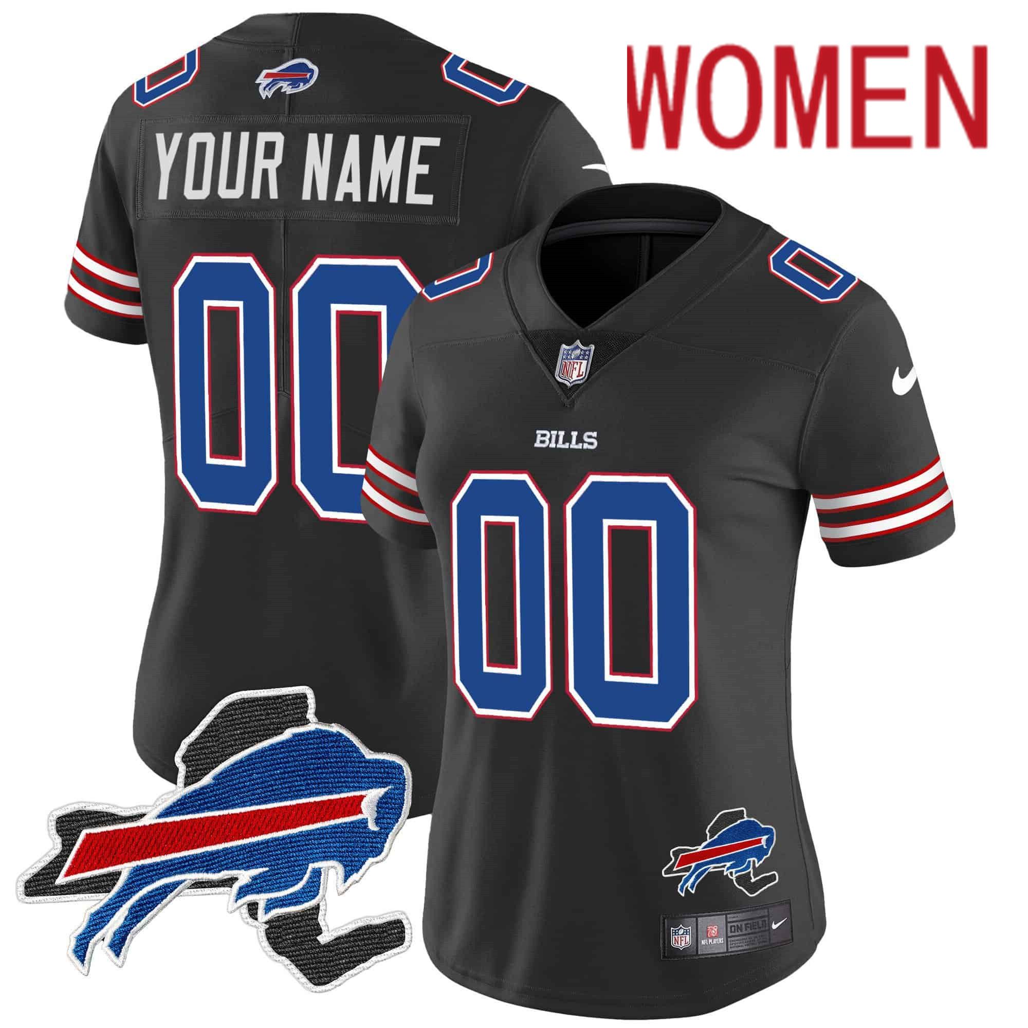 Women Buffalo Bills Black 2024 Nike Patch Vapor Limited Custom NFL Jersey style 1->customized nfl jersey->Custom Jersey